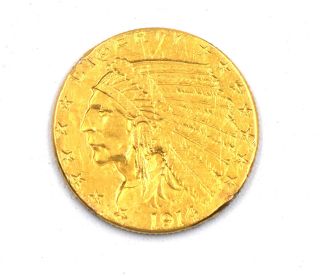 1914 $2.  50 Indian Head Quarter Eagle 90 Gold Us Collectible Coin - F - Vf