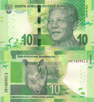 South Africa 10 Rand Banknote World Paper Money Currency Pick P138 2015 Rhino