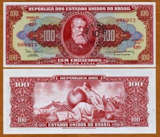 Brazil,  10 Centavo On 100 Cruzeiros P - 185a,  (1966),  Unc Error