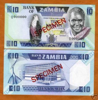 Specimen,  Zambia,  10 Kwacha,  Nd (1980 - 1988),  Pick 26s,  Unc