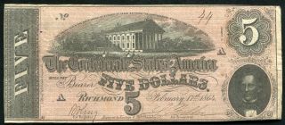 T - 69 1864 $5 Five Dollars Csa Confederate States Of America Fancy Serial 2222