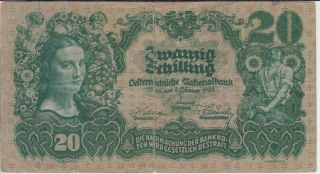 Austria Banknote P95 - 7593 20 Schiling 2.  1.  1928,  Vg - F,  We Combine