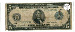 1914 $5 Five Dollar Federal Reserve Note