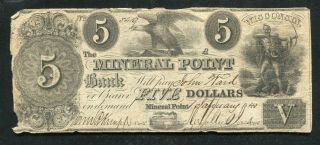 1840 $5 The Mineral Point Bank Of Mineral Point,  Wisconsin Obsolete Banknote