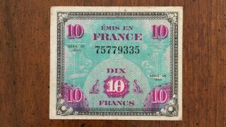 France 10 Francs 1944 Allied Military Currency Amc Flag Reverse Wwii