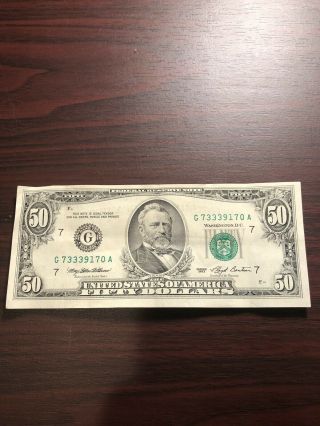 1993 (g) Federal Reserve Note Fifty Dollar Bill.  Mis Alined Back