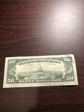 1993 (G) FEDERAL RESERVE NOTE FIFTY DOLLAR BILL.  MIS ALINED BACK 2