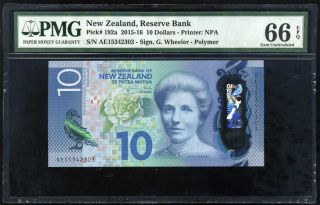 Zealand 10 Dollars 2015 Polymer P 192 Pmg 66 Epq Gem Unc