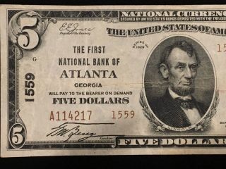 1929 $5 First National Bank Of Atlanta Georgia Type 2 -