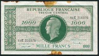 France 1000 Francs 1944 Tresor Centrale Government Notes P107 G