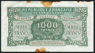 France 1000 francs 1944 Tresor Centrale Government Notes P107 G 2