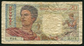France Tahiti Papeete 20 Francs 1963 Youth At Left P21c Fine Circulated 1