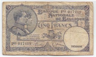 Belgium 5 Francs 1938,  P - 108