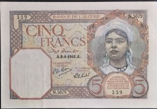 Algeria 5 Francs 1941 P 77b PMG Choice EF 45 EPQ French Colony WW2 WWII Africa 2