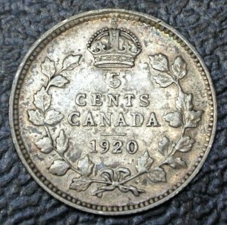 Old Canadian Coin 1920 - 5 Cents -.  800 Silver - George V -