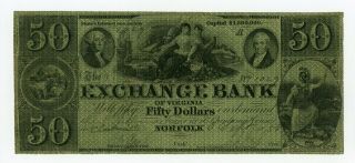 1858 $50 The Exchange Bank - Norfolk,  Virginia Note (clarksville Branch)