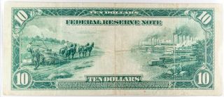 1913 US $10 Ten Dollar Federal Reserve Blue Seal Large Currency Note 2