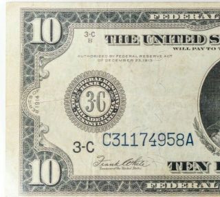 1913 US $10 Ten Dollar Federal Reserve Blue Seal Large Currency Note 3