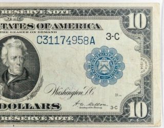 1913 US $10 Ten Dollar Federal Reserve Blue Seal Large Currency Note 4