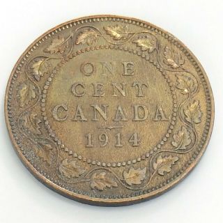 1914 Canada One 1 Cent Copper Large Penny Canadian George V Circulated Coin J875 2