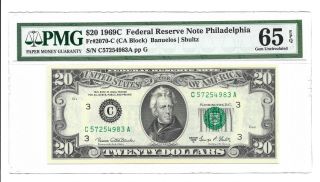1969c $20 Philadelphia Frn,  Pmg Gem Uncirculated 65 Epq Banknote