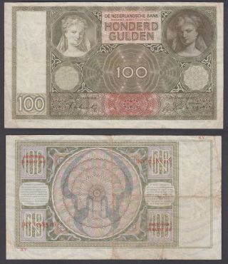 Netherlands 100 Gulden 1944 (f - Vf) Banknote P - 51