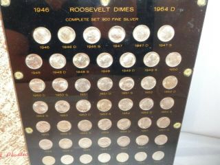 Complete 48 Piece Set 1948 - 1964 P D S Roosevelt 90 Silver Dime Capital Holder