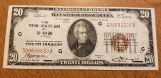 Series 1929 $20 Federal Reserve Bank Of Chicago Note 00606630