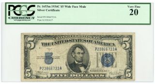 1934 - C Fr.  1653m $5 U.  S.  Silver Certificate Mule Note - Pcgs Very Fine 20