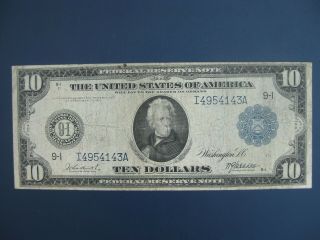 Large Size 1914 Usa/united States Of America $10 Banknote F