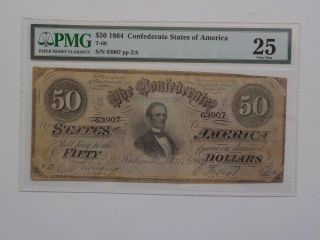 Civil War Confederate 1864 50 Dollar Bill Pmg Richmond Virginia Paper Money Note