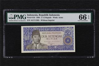 1964 Indonesia Bank Indonesia 2 1/2 Rupiah Pick 81b Pmg 66 Epq Gem Unc