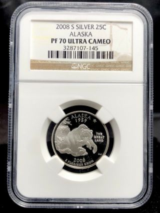 2008 - S 25c Proof Silver Alaska Statehood Quarter Ngc Pf70 (1592)