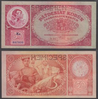 Czechoslovakia 50 Korun 1929 Specimen Unc Banknote Km 22s