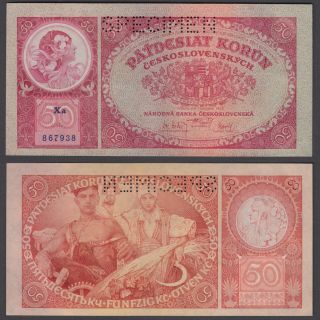 Czechoslovakia 50 Korun 1929 Specimen Unc Banknote Km 22s Prefix Xa
