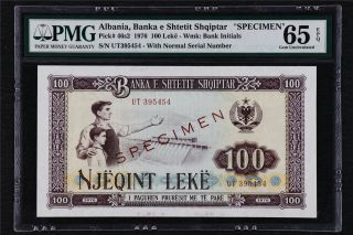 1976 Albania Banka E Shtetit Shqiptar 100 Leke " Specimen " Pick 46s2 Pmg 65epq Unc