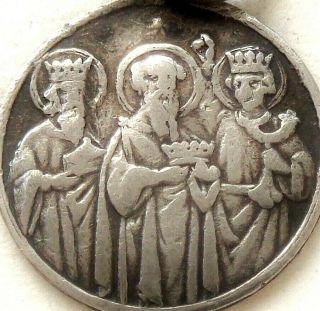 The Holy Wise Men & Charlemagne Cathedral Of Aachen Antique Silver Medal Pendant
