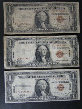 3 Hawaii Series 1935a Overprint $1 One Dollar Bill Silver Certificate