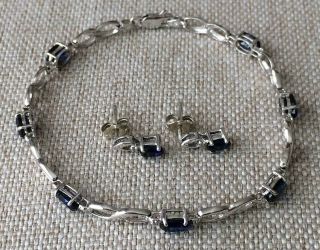 10k 10 K Solid White Gold Blue Stone Bracelet Earrings Set Wear Or Scrap 6.  0 Gra