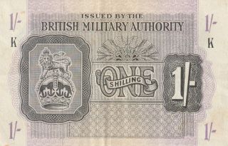 British Military Authority 1 Shilling Banknote Nd (1943) P.  M2 Almost Very Fine