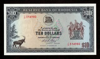 $10 Salisbury,  3rd December,  1975 Reserve Bank Of Rhodesia Uncirculated