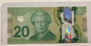 Great almost solid Serial number 2012 Canadian $20 Banknote 2