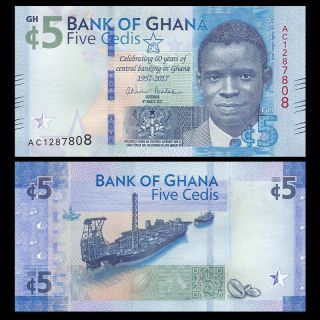 Ghana 5 Cedi,  2017,  P -,  60th Comm.  Design,  Unc
