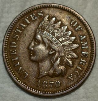 Extra Fine 1870 Indian Head Cent Sharp Specimen