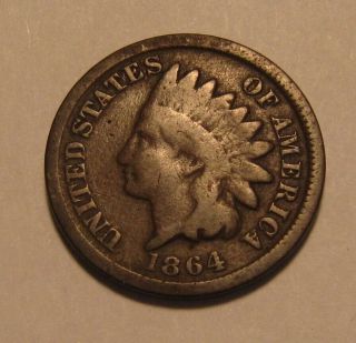 1864 No L (bronze) Indian Head Cent Penny - Good To - 184su