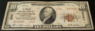 1929 $10 National Currency from The Mellon National Bank of Pittsburgh,  PA 2