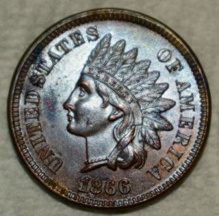 Brilliant Uncirculated 1866 Indian Head Cent Scarce Double - Die Obverse Ddo - 1