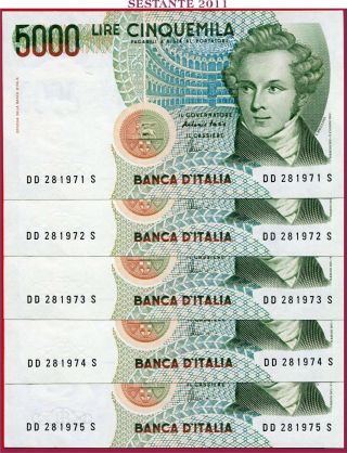 (com) Italy - 5.  000 5000 Lire Bellini 5 Notes Letter D = 1996 - P 111c - Unc