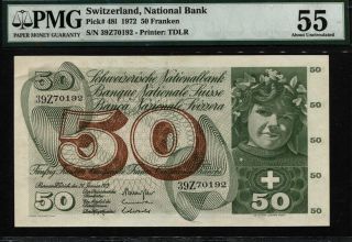 Tt Pk 48l 1972 Switzerland National Bank 50 Franken Pmg 55 About Uncirculated