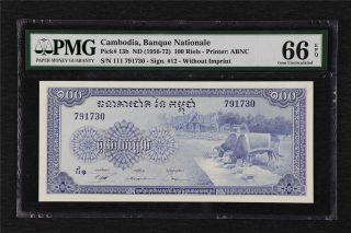 1956 - 72 Cambodia Banque Nationale 100 Riels Pick 13b Pmg 66 Epq Gem Unc